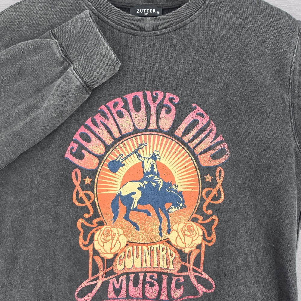 Zutter USA Cowboys and Country Music Graphic Sweatshirt Mineral Wash Grey Med